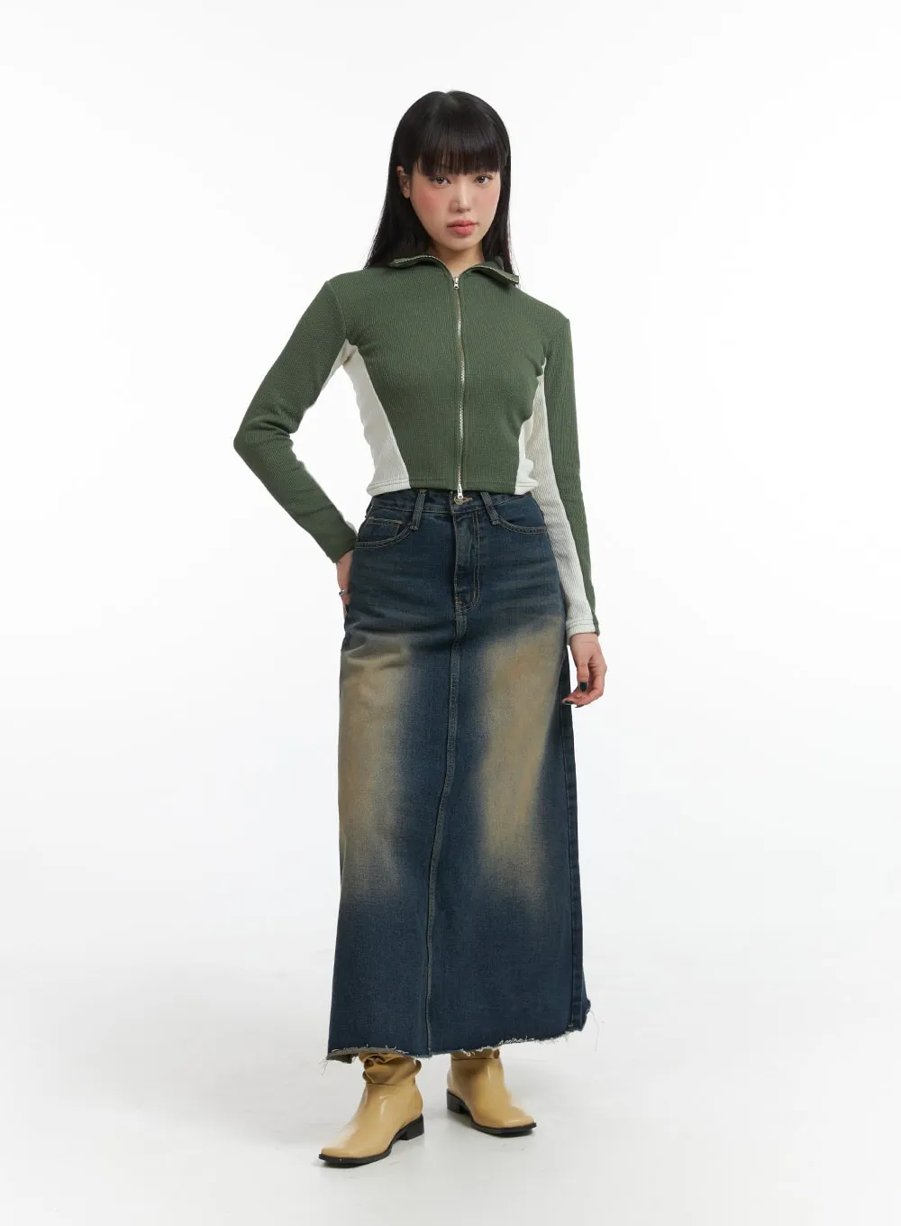 Grunge A-Line Denim Maxi Skirt IJ410 sold by Lewkin product image thumbnail 3