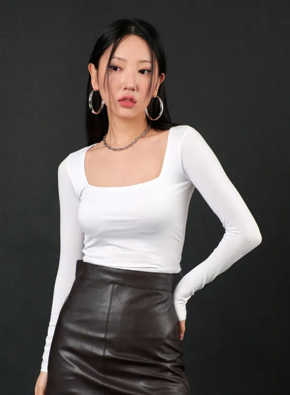 Slim Fit Square Neck Crop Top IJ403 sold by Lewkin