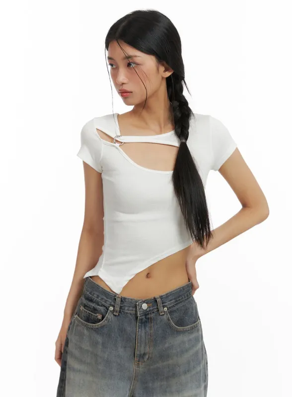 Chic Cut-Out Unbalanced Crop Top CA424 sold by Lewkin