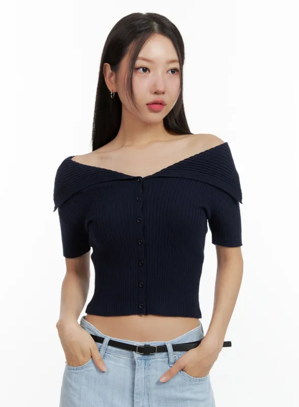 Off-Shoulder Ribbed Top OU407 sold by Lewkin