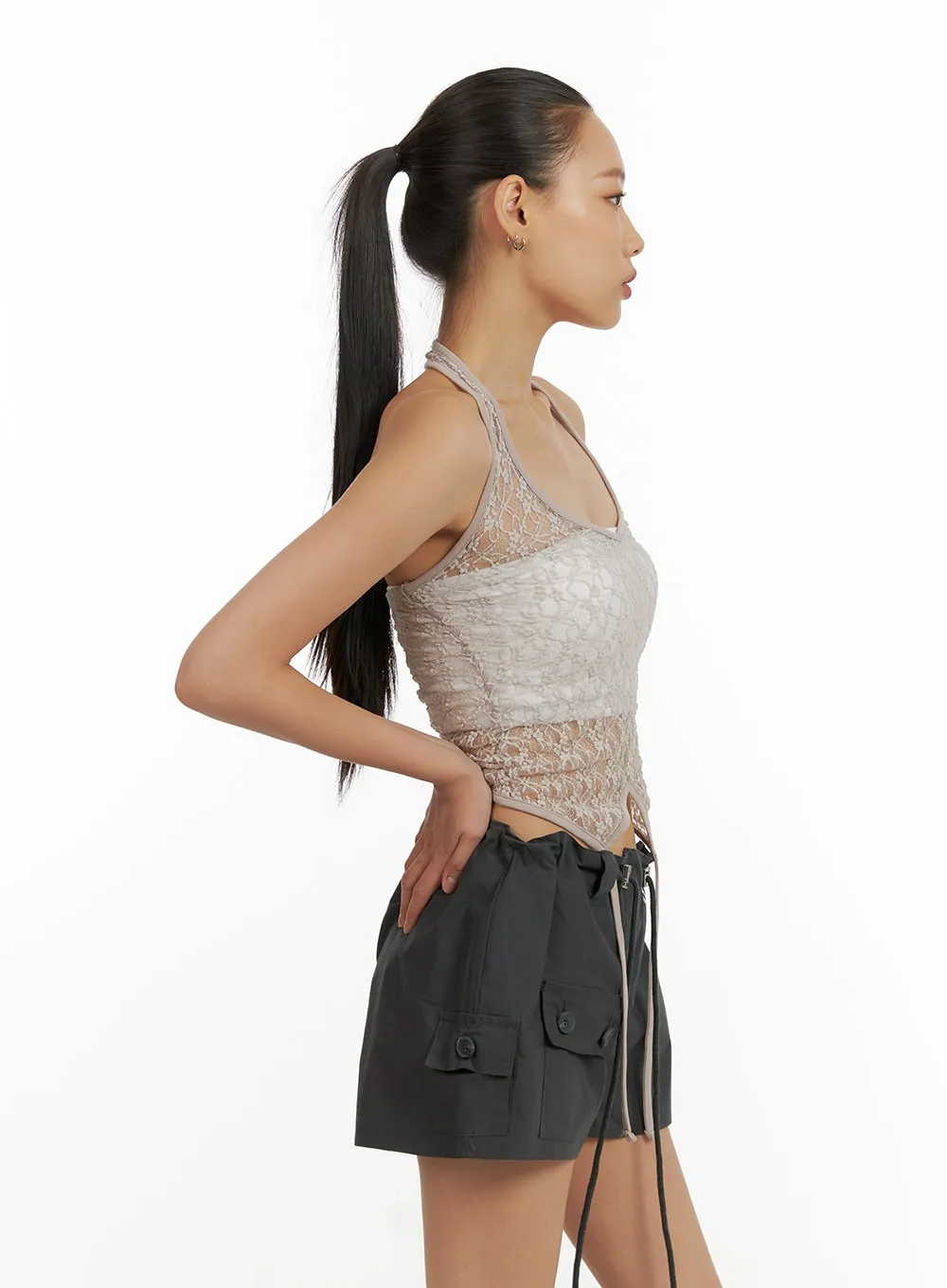 See-Through Lace Halter Tank Top CU414 sold by Lewkin product image thumbnail 5