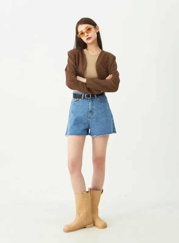 Raw Hem Denim Shorts CU5 sold by Lewkin