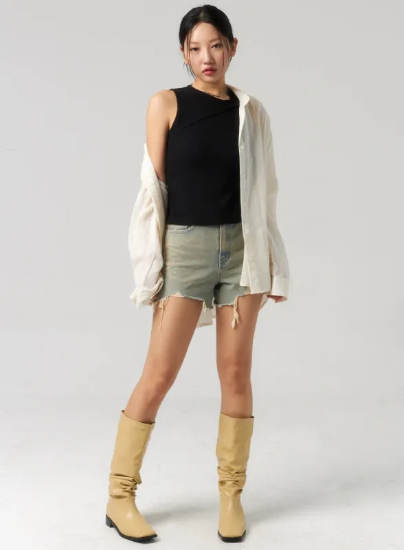 Light Ripped Denim Shorts CU327 sold by Lewkin