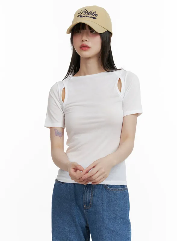Cut-Out Sleeve Tee CY428 sold by Lewkin