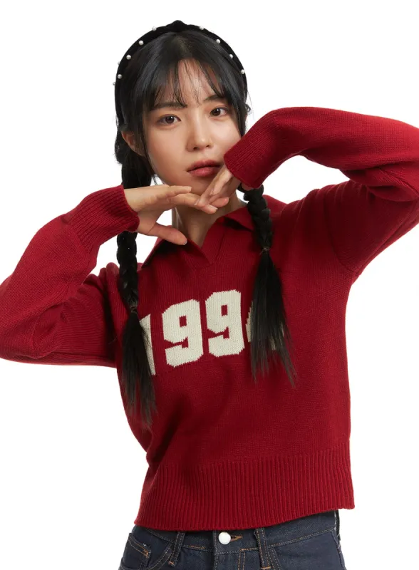 Crop Collar Lettering Sweater OJ404 sold by Lewkin
