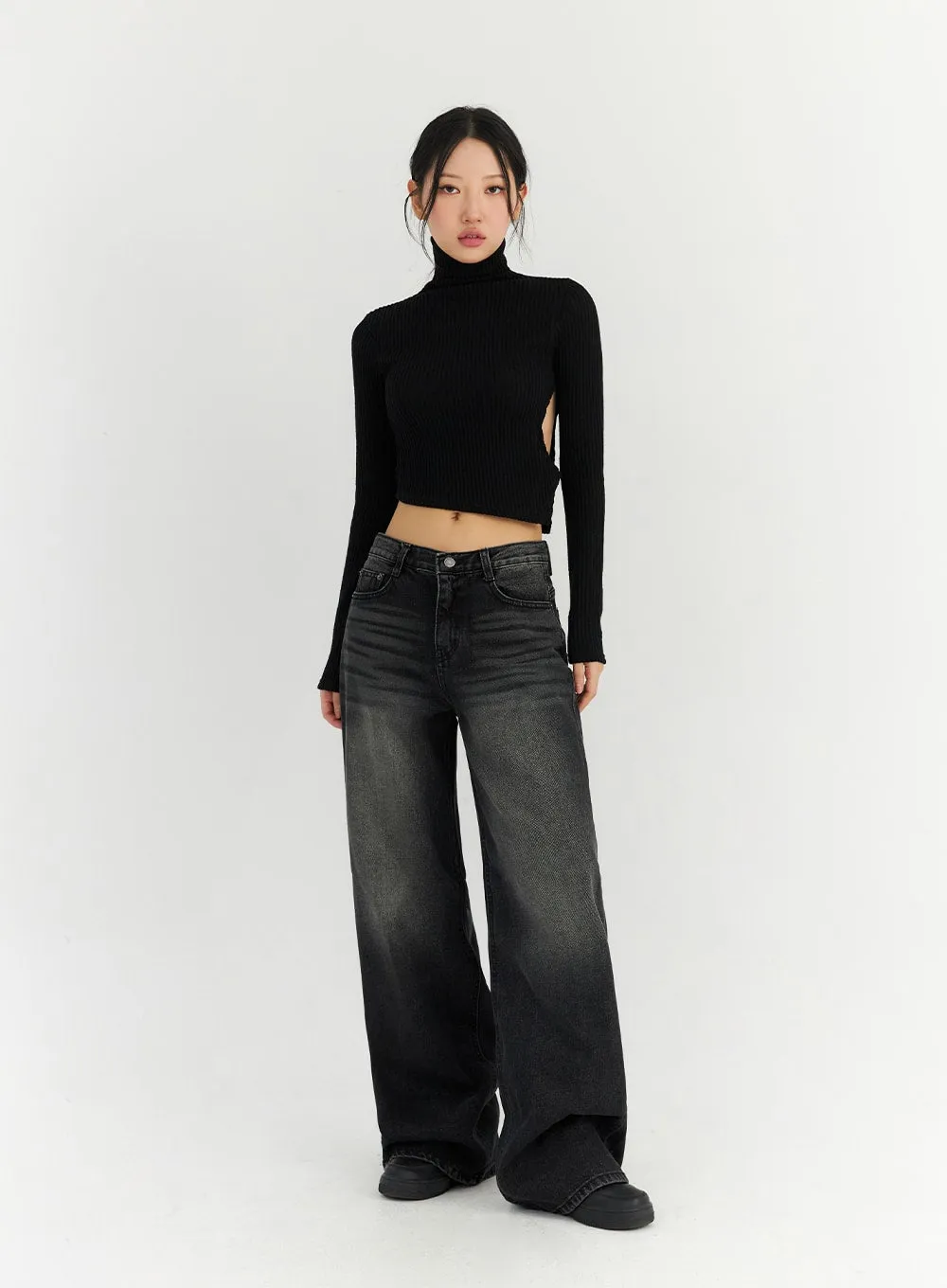 Back Slit Washed Wide Leg Jeans CN306 sold by Lewkin product image thumbnail 2
