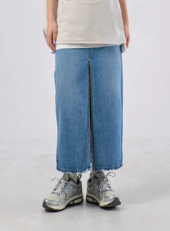 Front Slit Denim Maxi Skirt IA305 sold by Lewkin