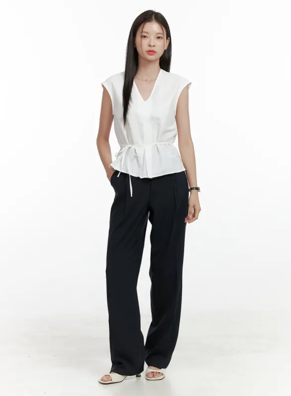 Pintuck Straight Tailored Pants OL411 sold by Lewkin