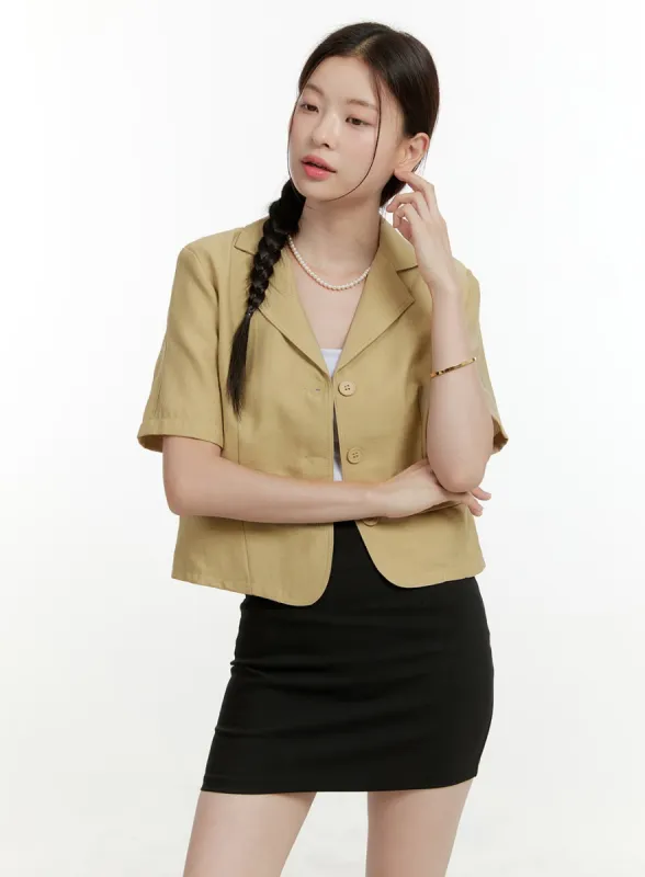 Collared Short Sleeve Linen Jacket OL423 sold by Lewkin