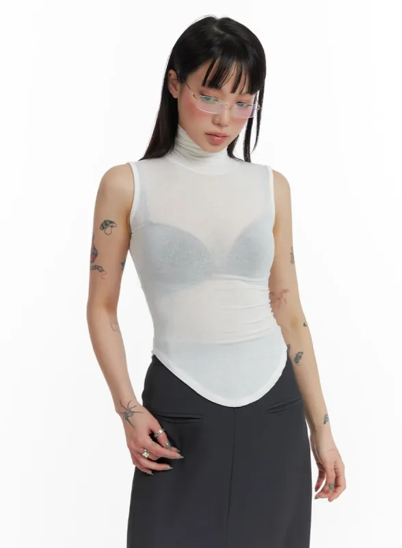 Sheer Turtleneck Sleeveless Tank Top IF423 sold by Lewkin