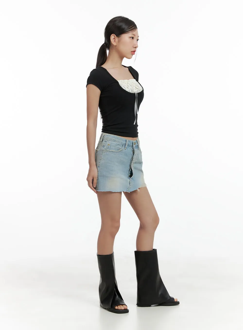 Ribbon Shirred Crop Top CL417 sold by Lewkin product image thumbnail 5