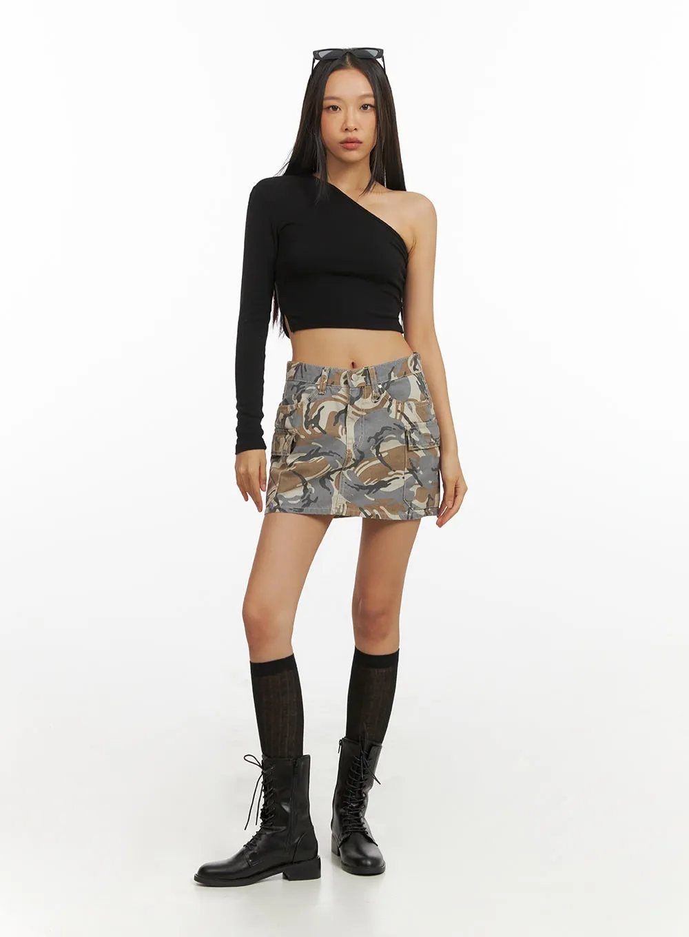 Camo Cargo Pocket Mini Skirt IY422 sold by Lewkin