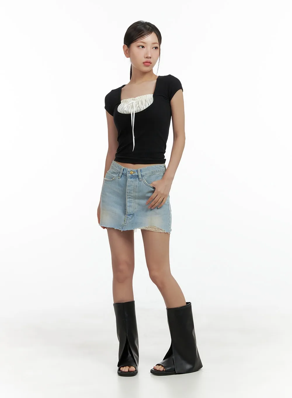 Ribbon Shirred Crop Top CL417 sold by Lewkin product image thumbnail 2