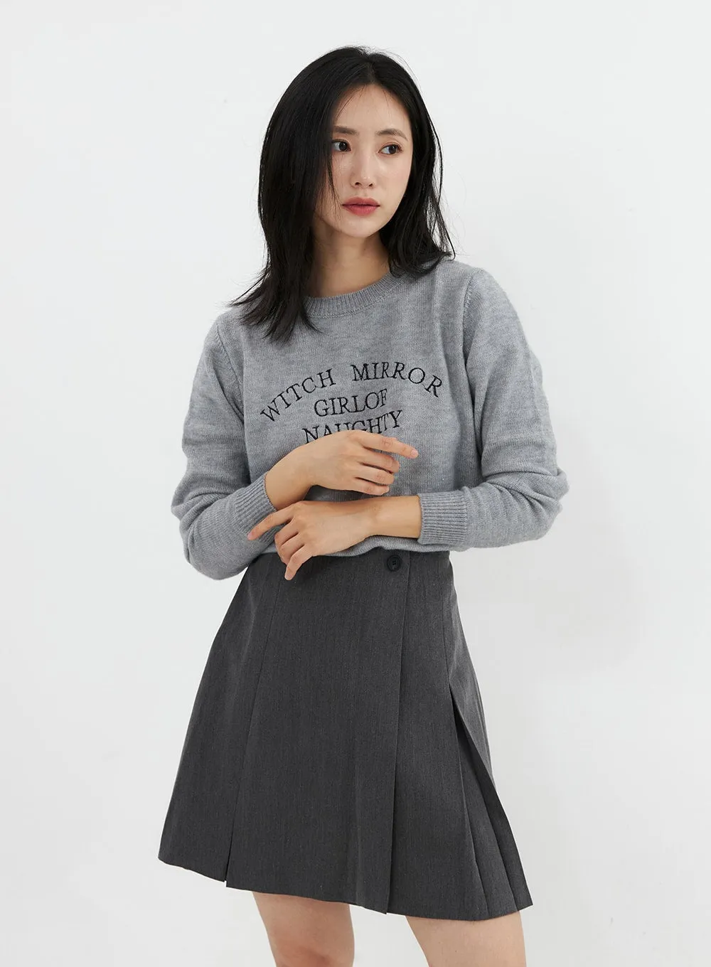 Buttoned Pintuck Mini Skirt OO305 sold by Lewkin product image thumbnail 2