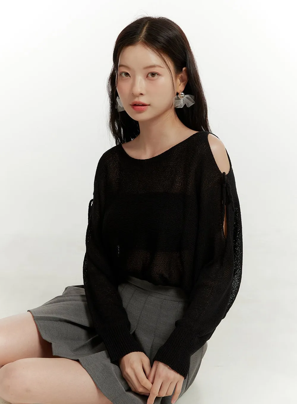 Hollow Out Side Ribbon Knit Sweater OU419 sold by Lewkin