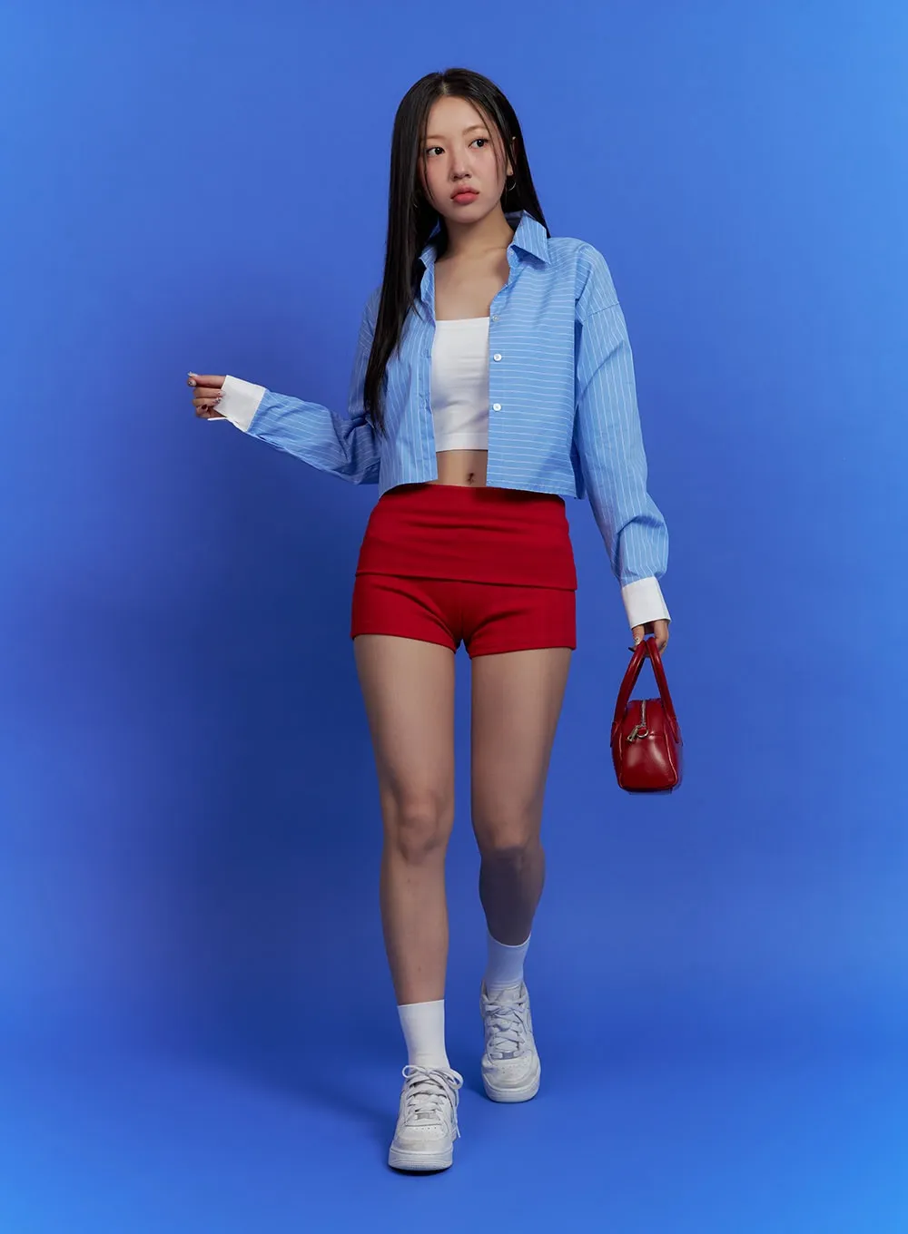 Striped Collar Crop Shirt OU404 sold by Lewkin product image thumbnail 2