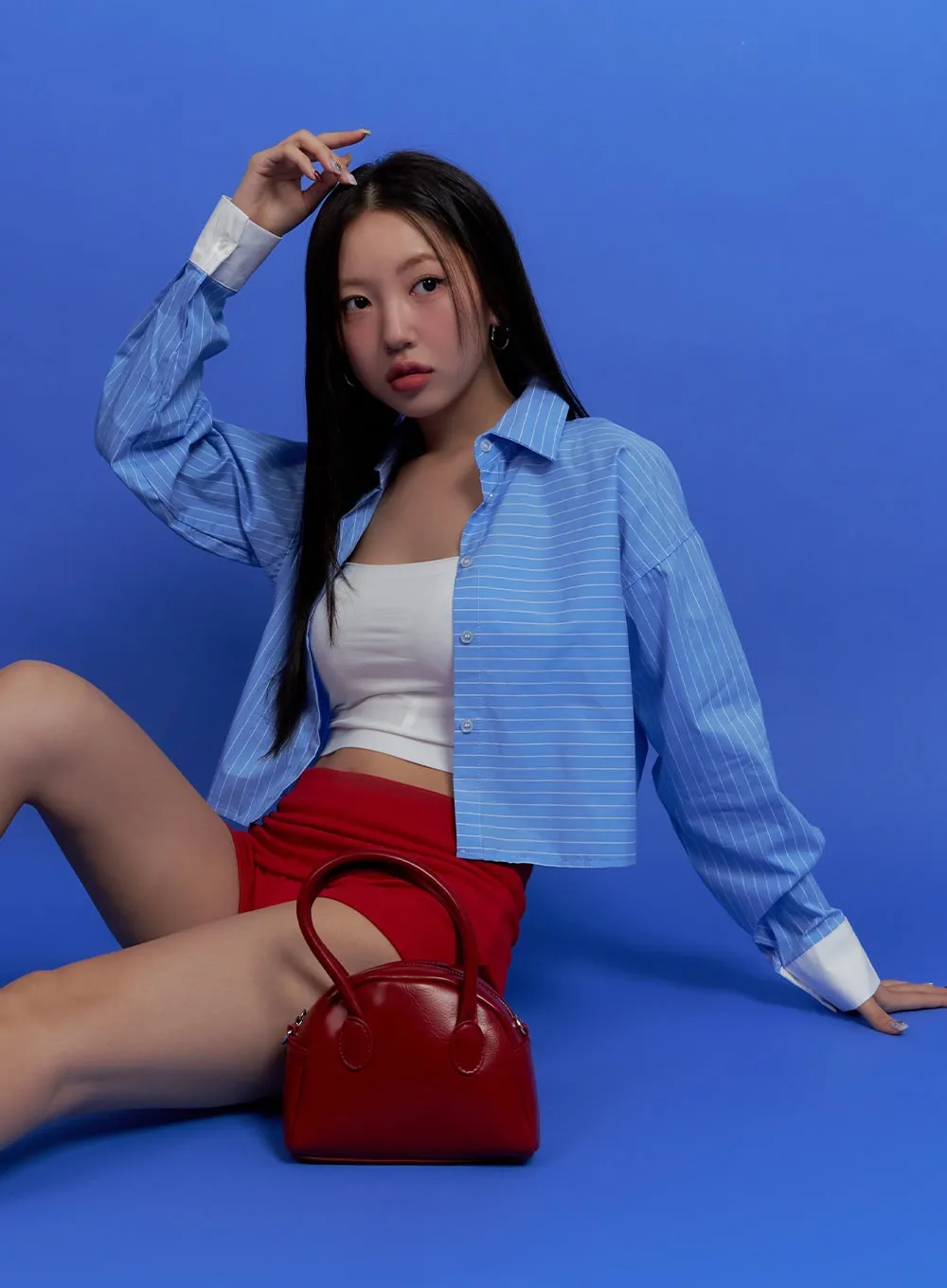 Striped Collar Crop Shirt OU404 sold by Lewkin