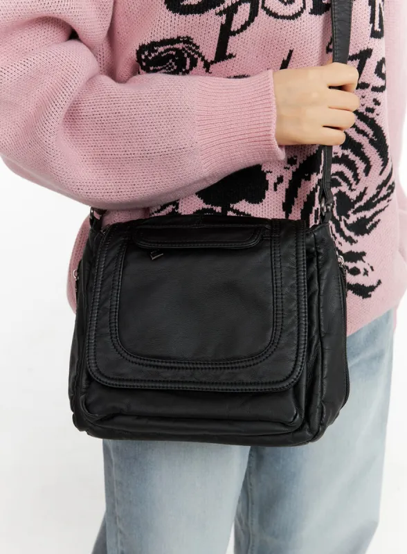 Stitched Faux Leather Crossbody Bag CM419 sold by Lewkin