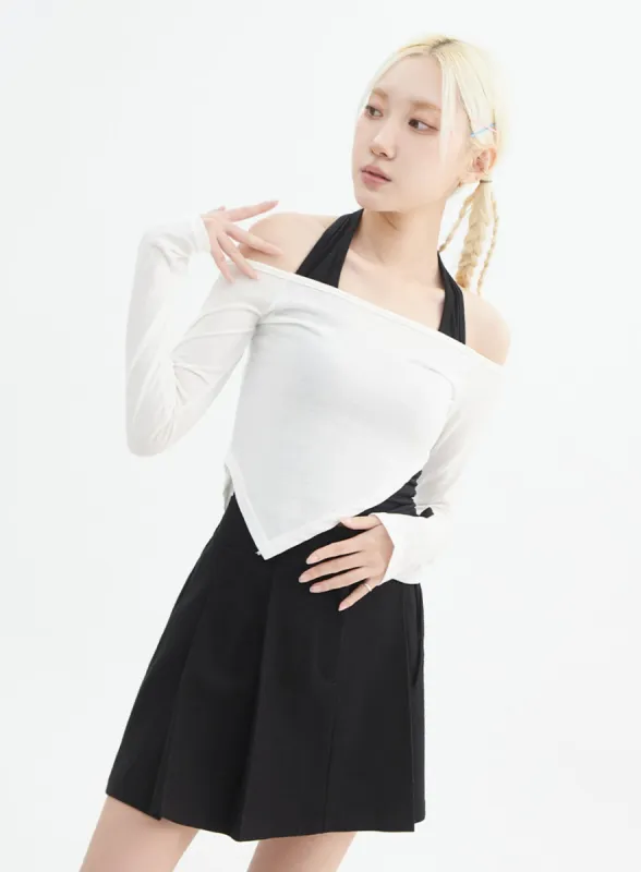 Halter Top Layered Crop Tee IN330 sold by Lewkin