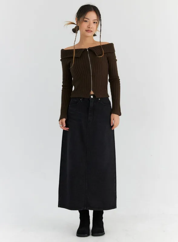 Denim Maxi Skirt CN310 sold by Lewkin