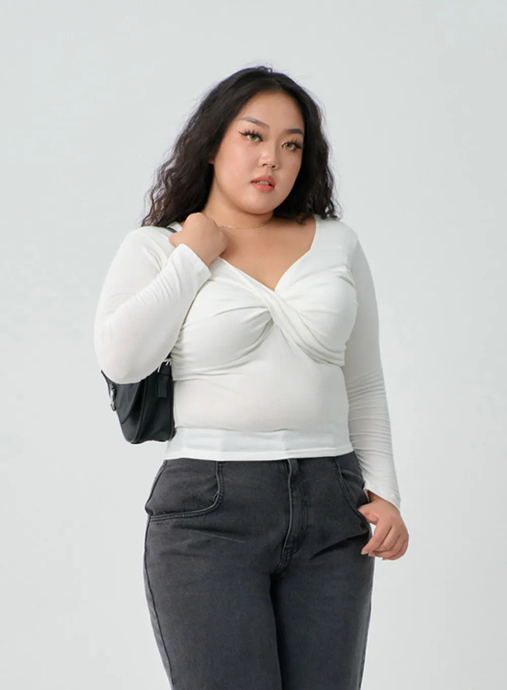 Plus V-Neck Twisted Bust T-Shirt IN16 sold by Lewkin product image thumbnail 2