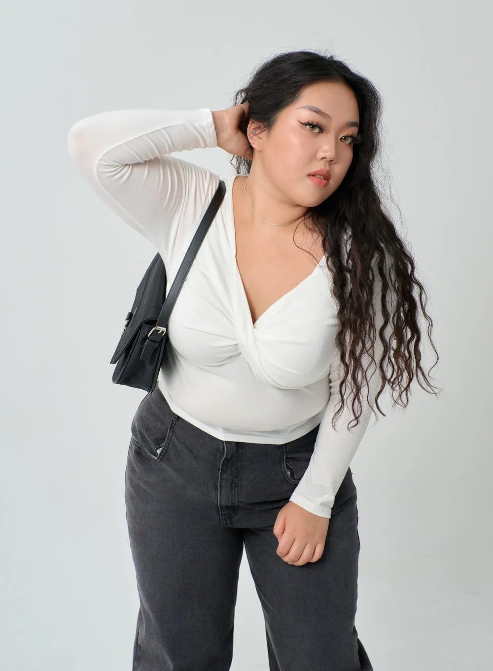 Plus V-Neck Twisted Bust T-Shirt IN16 sold by Lewkin