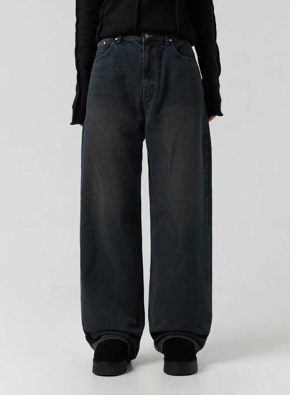 Back-Buckle Washed Wide Jeans CO323 sold by Lewkin product image thumbnail 2