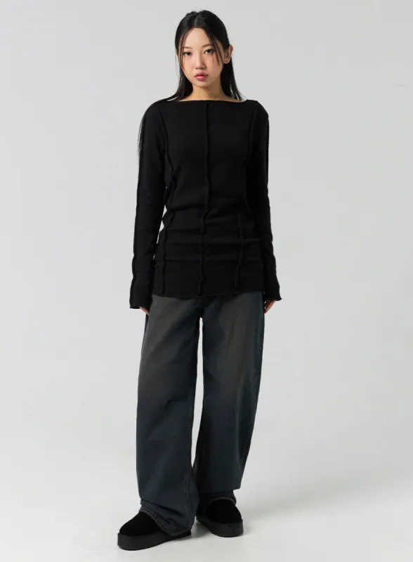 Back-Buckle Washed Wide Jeans CO323 sold by Lewkin