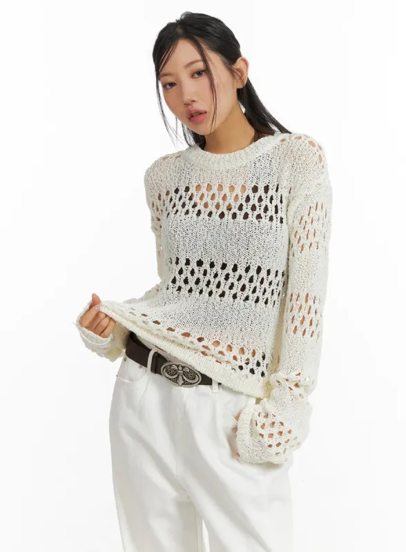 Round Neck Hollow Out Knit Sweater CM408 sold by Lewkin