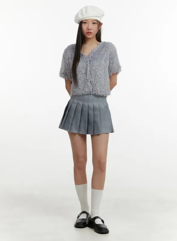 Solid Pleated Mini Skirt OY413 sold by Lewkin