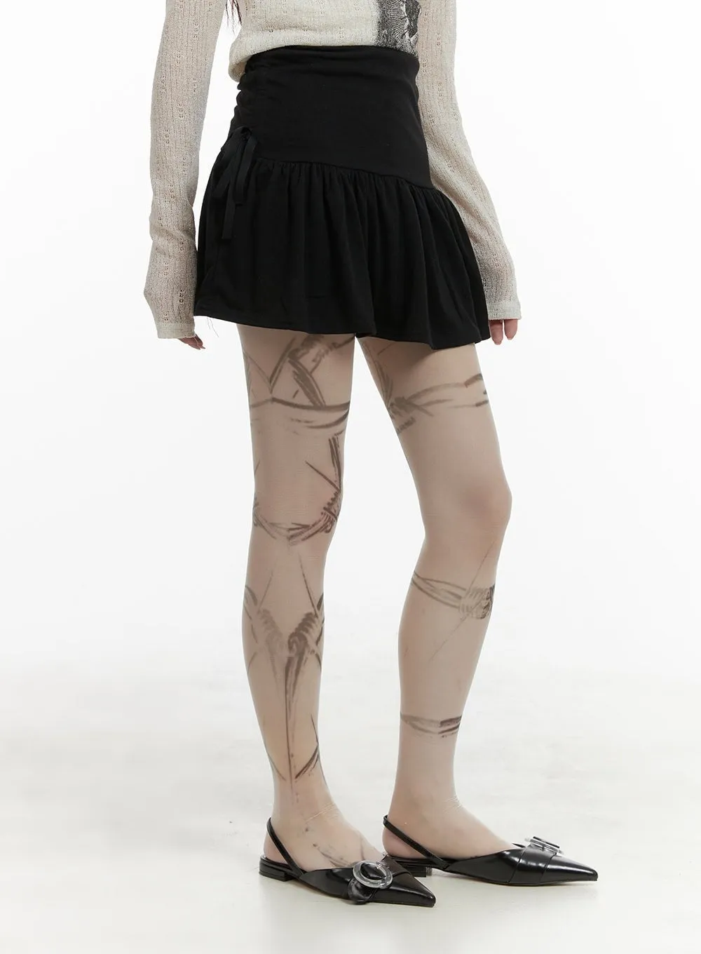 Side Ribbon Ruched Mini Skirt CA426 sold by Lewkin product image thumbnail 4