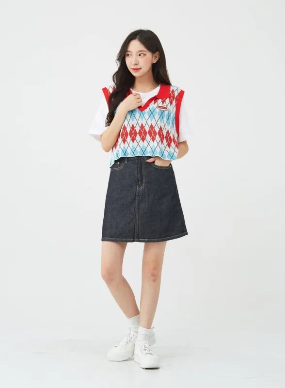 Vintage Color Denim Mini Skirt BG04 sold by Lewkin