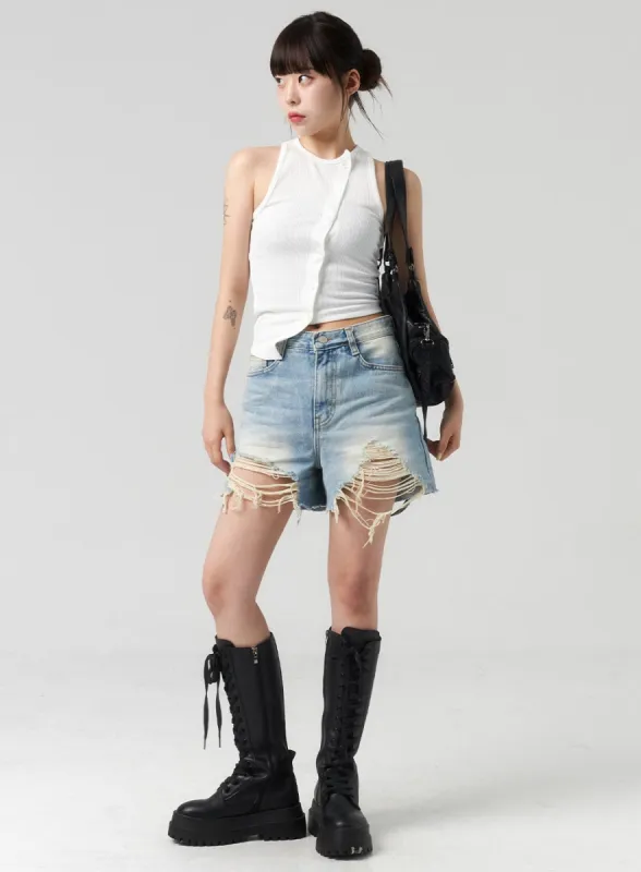 Light Ripped Denim Shorts CL318 sold by Lewkin