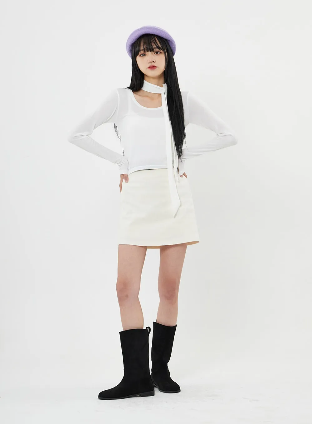 Round Neck Crop T-Shirt And Neck Accesory Set BN04 sold by Lewkin product image thumbnail 4