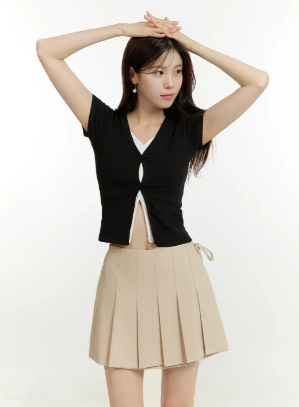 Slit Layered Short Sleeve Top OU428 sold by Lewkin