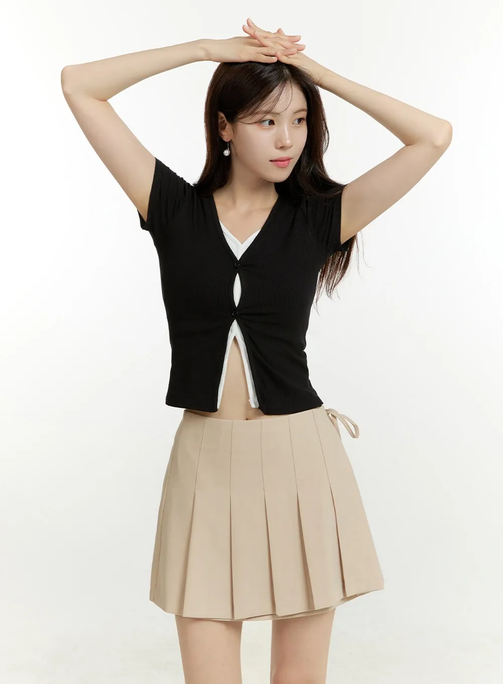 Slit Layered Short Sleeve Top OU428 sold by Lewkin