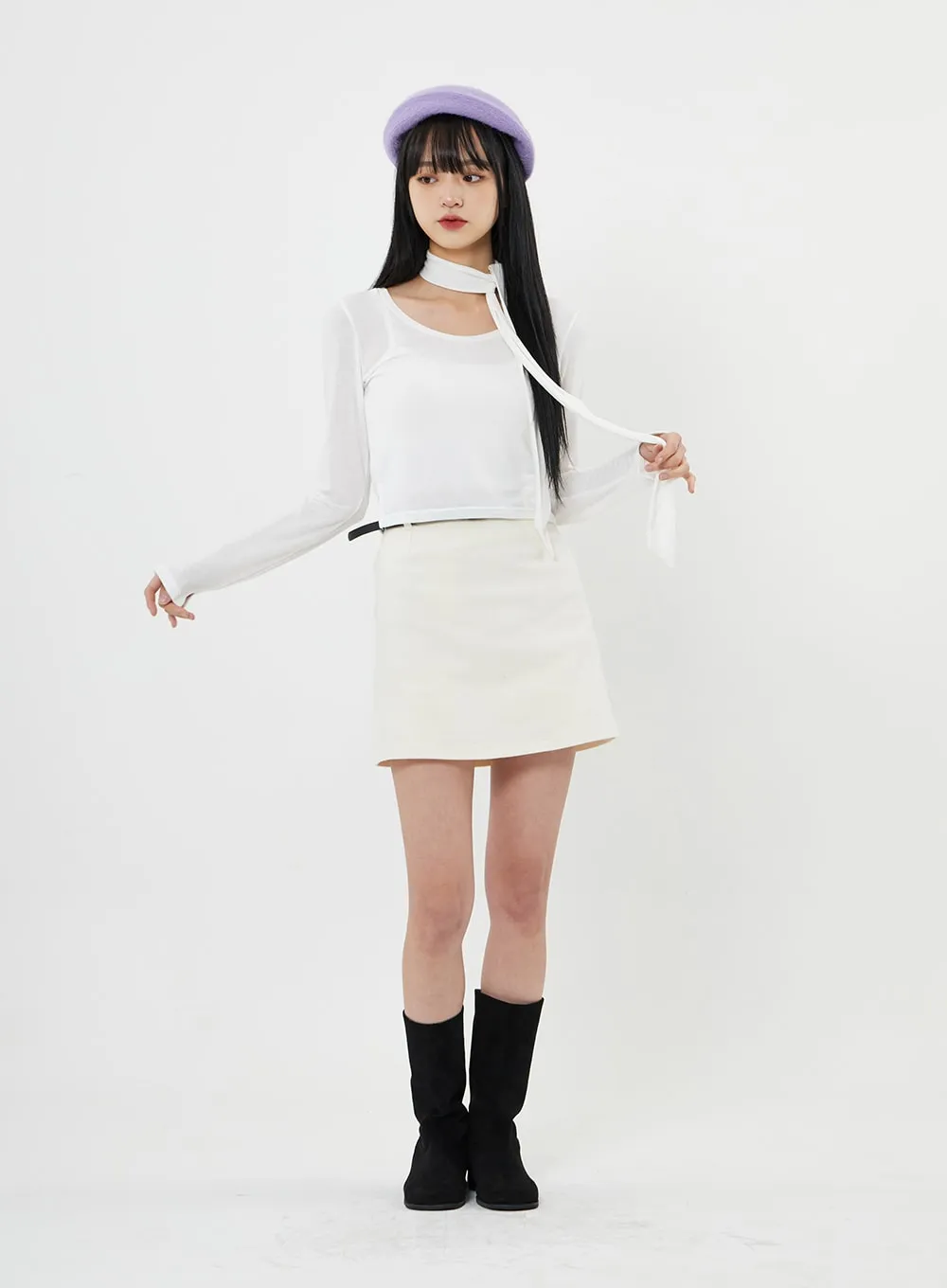 Round Neck Crop T-Shirt And Neck Accesory Set BN04 sold by Lewkin product image thumbnail 2