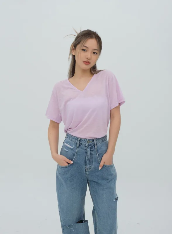 Violet Short Sleeve V Neck T Shirt BF25 sold by Lewkin