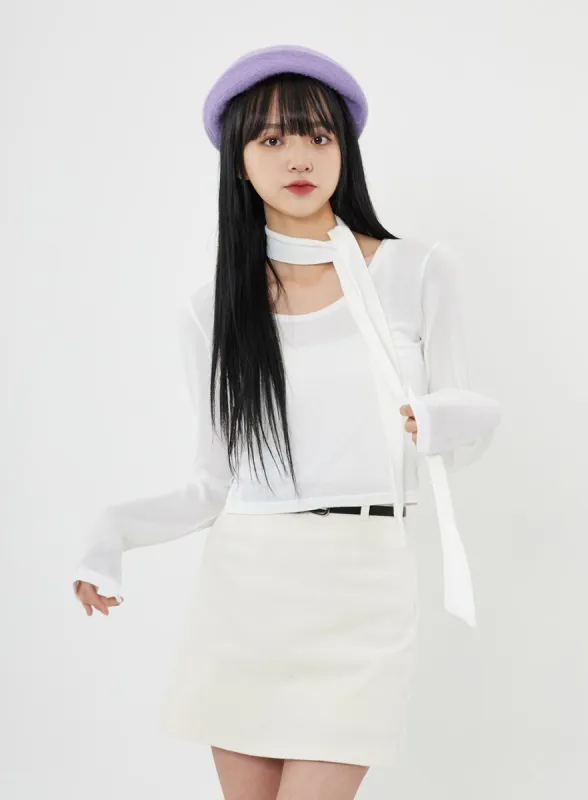 Round Neck Crop T-Shirt And Neck Accesory Set BN04 sold by Lewkin