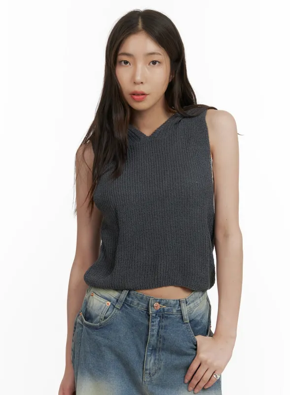 Knit Hoodie Tank Top CY417 sold by Lewkin