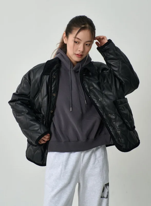 Faux Leather Button Puffer Jacket CD19 sold by Lewkin