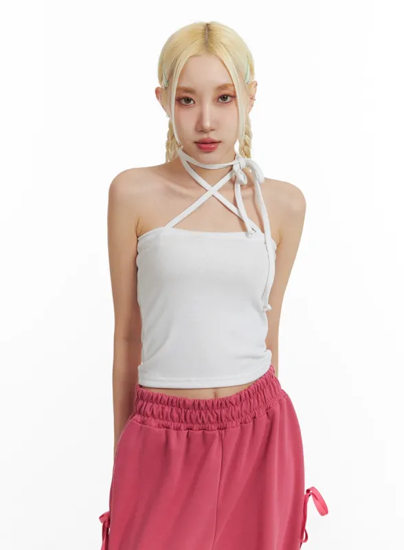 Solid Halter Bowknot Cami Top IF408 sold by Lewkin