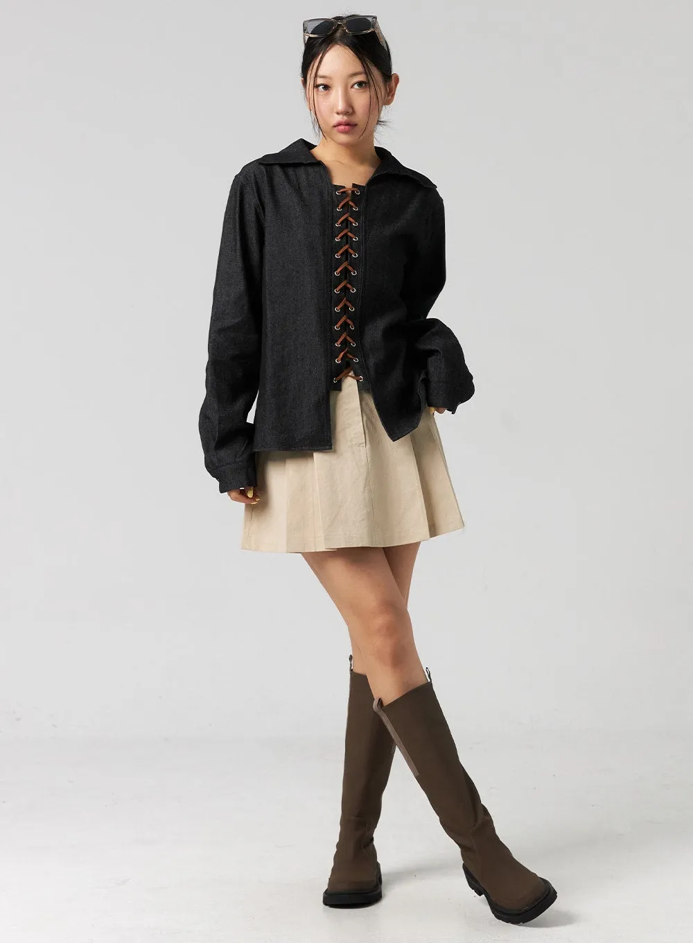 Pleated Cotton Mini Skirt CG325 sold by Lewkin