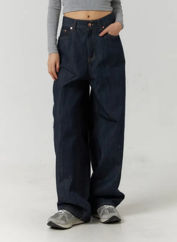 Back Button Wide Leg Jeans CF407 sold by Lewkin