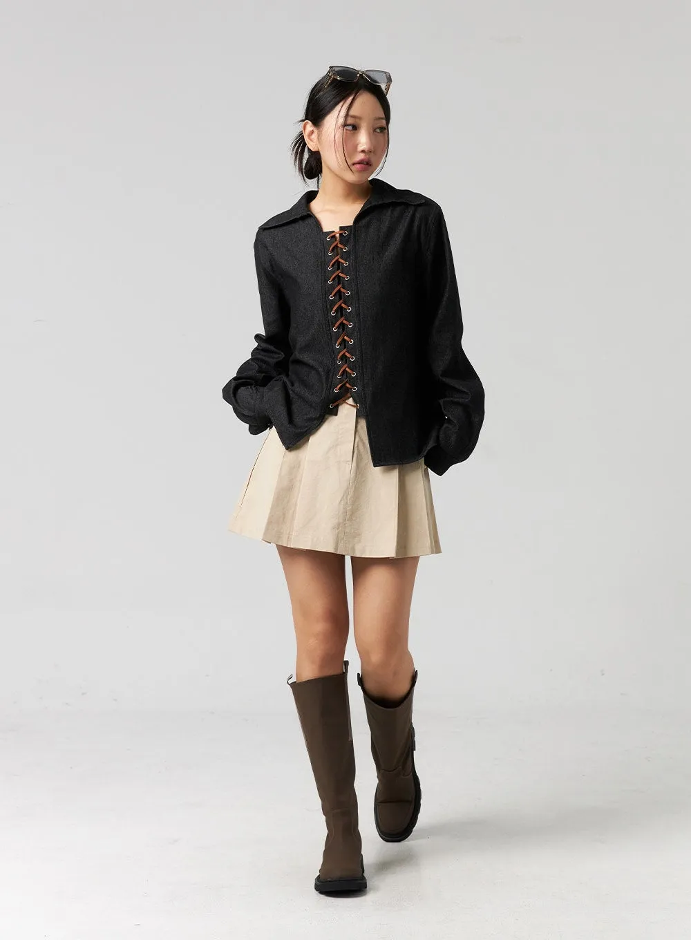 Pleated Cotton Mini Skirt CG325 sold by Lewkin product image thumbnail 4