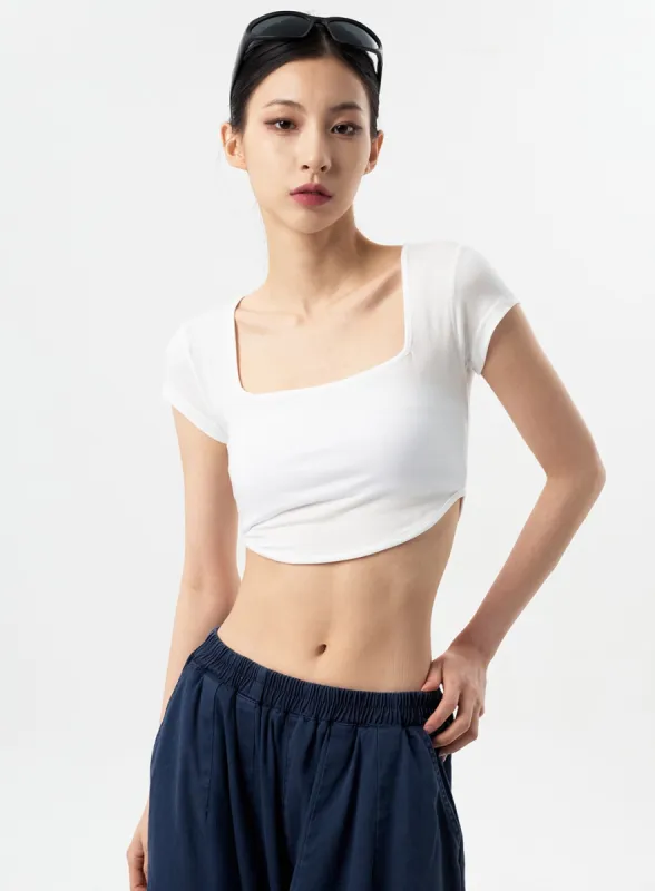 Square Neck Cropped Tee CY312 sold by Lewkin