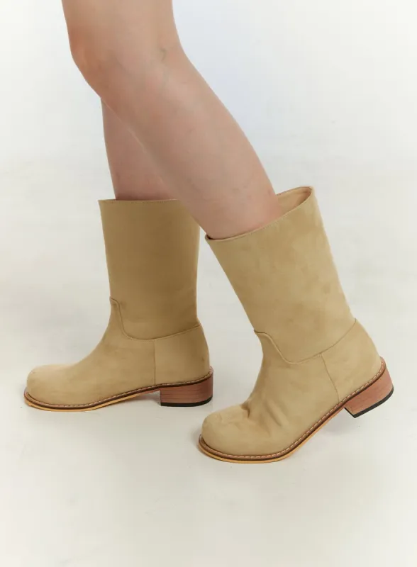 Solid Faux Suede Midi Boots OU427 sold by Lewkin