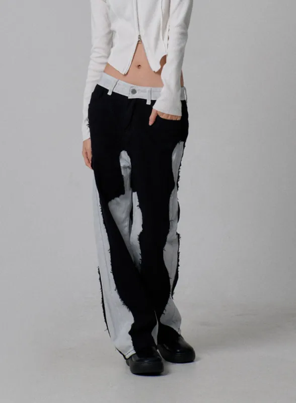 Two Color Detail Low Rise Wide Leg Pants IJ310 sold by Lewkin