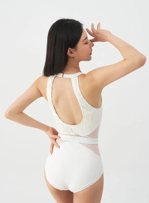 Halterneck Waxy Sheer One Piece Swimsuit IJ07 sold by Lewkin