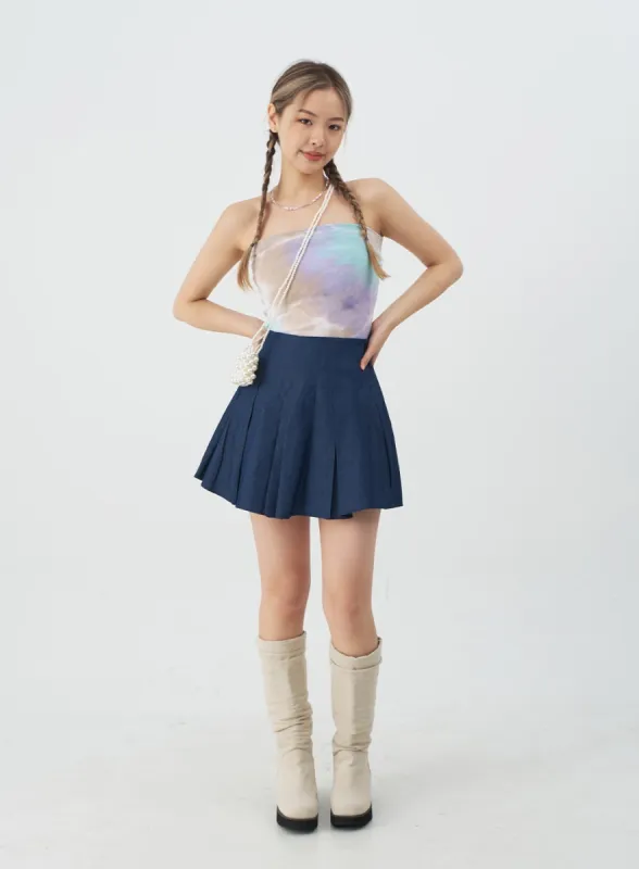 Pleated Denim Mini Skirt CJ08 sold by Lewkin